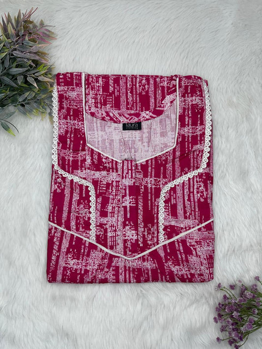 Pansy Purple Printed Square Neck Normal Zip Pure Cotton Nighty Free Size Short Sleeve (Suits for bra size 34″- 40″ | 54-56 inch length)