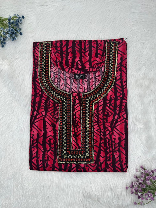 Upsdell Red Printed Normal Zip Pure Cotton Matching Neck Embroidery Nighty Free Size Short Sleeve (Suits for bra size 34″- 40″ | 54-56 inch length)