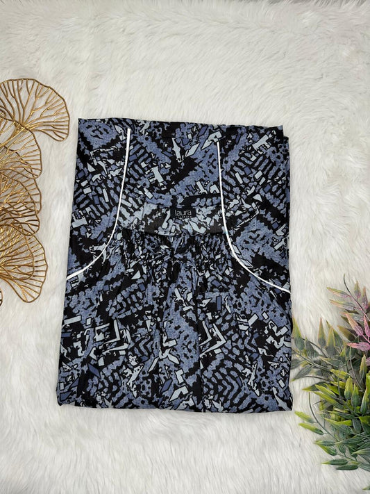 Light Slate Gray Printed Pure Cotton Square Neck Elastic Pleated Nighty Free Size Short Sleeve (Suits for bra size 34″- 40″ | 54-56 inch length)