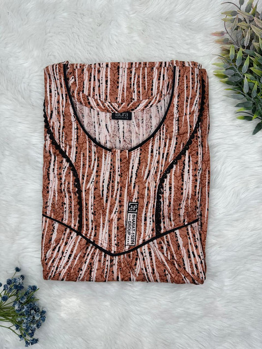 Caput Mortuum Printed Round Neck Normal Zip Pure Cotton Nighty Free Size Short Sleeve (Suits for bra size 34″- 40″ | 54-56 inch length)