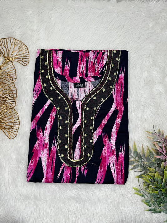 Boysenberry Printed Normal Zip Pure Cotton Matching Neck Embroidery Feeding Nighty Free Size Short Sleeve (Suits for bra size 34″- 40″ | 54-56 inch length)