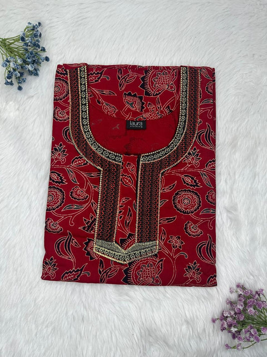 UP Maroon Printed Normal Zip Embroidery Neck Pure Cotton Nighty Plus Size Short Sleeve (Suits for bra size 40″- 46″ | 54-56 inch length)