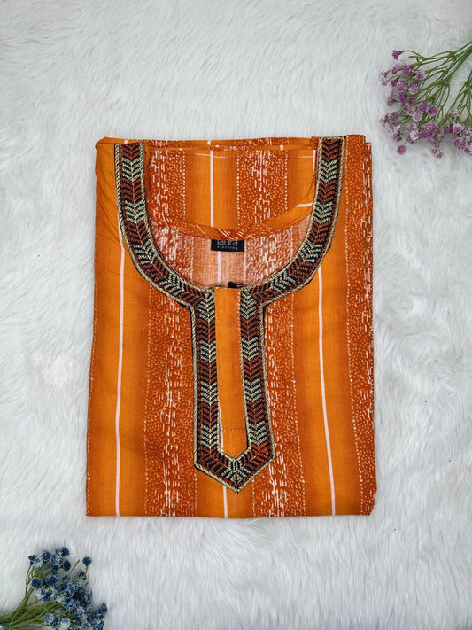 Cinnamon Normal Zip Embroidery Neck Pure Cotton Nighty Plus Size Short Sleeve (Suits for bra size 40″- 46″ | 54-56 inch length)