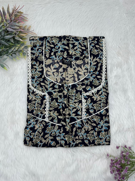 Xanadu Printed Square Neck Centre Long 12" Zip Pure Cotton Feeding Nighty Free Size Short Sleeve (Suits for bra size 34″- 40″ | 54-56 inch length)