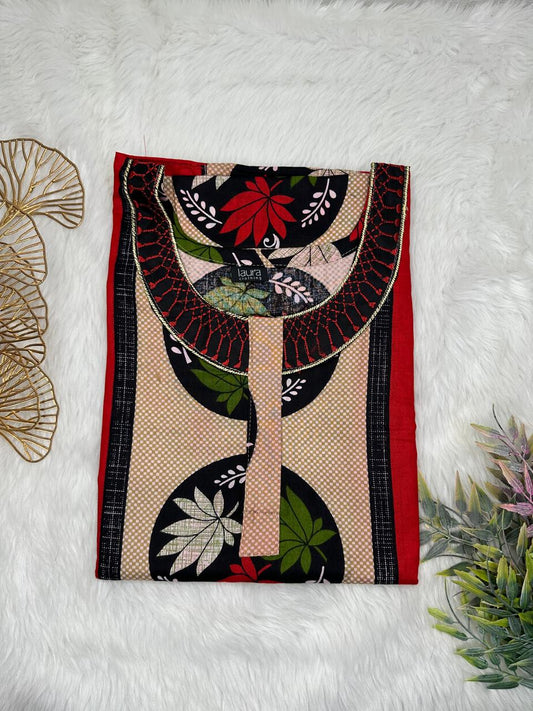 Light Taupe Printed Normal Zip Pure Cotton Matching Neck Embroidery Feeding Nighty Free Size Short Sleeve (Suits for bra size 34″- 40″ | 54-56 inch length)