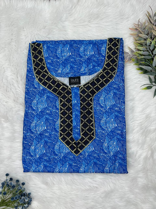 Smalt Printed Normal Zip Pure Cotton Matching Neck Embroidery Nighty Free Size Short Sleeve (Suits for bra size 34″- 40″ | 54-56 inch length)