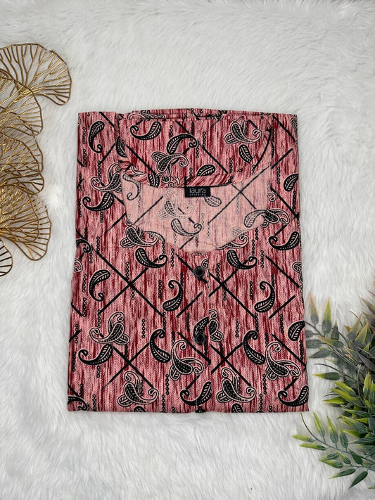 Cordovan and Onyx Printed Square Neck Pure Cotton Full Open Button Labour Room Nighty Free Size Short Sleeve (Suits for bra size 34″- 40″ | 54-56 inch length)