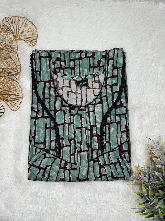 Xanadu Printed Round Neck Centre Long 12" Zip Pure Cotton Feeding Nighty Free Size Short Sleeve (Suits for bra size 34″- 40″ | 54-56 inch length)