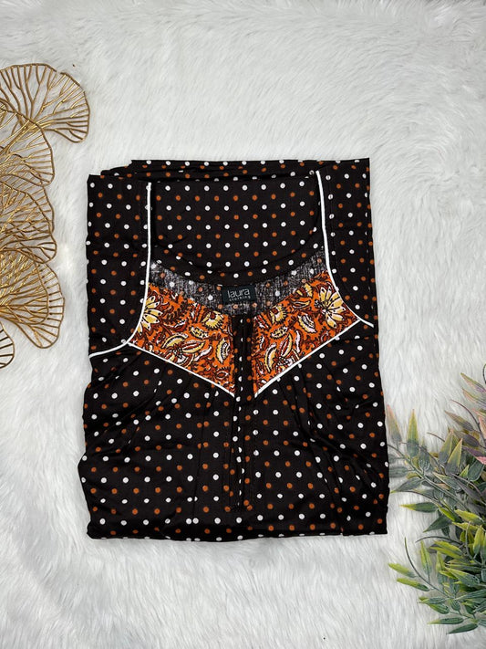 Onyx Printed Square Neck Pleated Zip Pure Cotton Nighty Free Size Short Sleeve (Suits for bra size 34″- 40″ | 54-56 inch length)