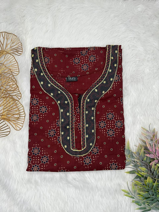 Bulgarian Rose Printed Normal Zip Embroidery Neck Pure Cotton Maternity Nighty Plus Size Short Sleeve (Suits for bra size 40″- 46″ | 54-56 inch length)