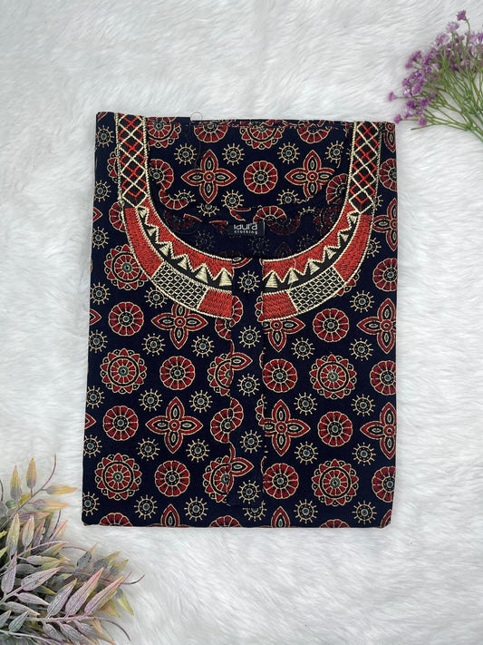 Onyx Floral Printed Normal Zip Embroidery Neck Pure Cotton Maternity Nighty Plus Size Short Sleeve (Suits for bra size 40″- 46″ | 54-56 inch length)