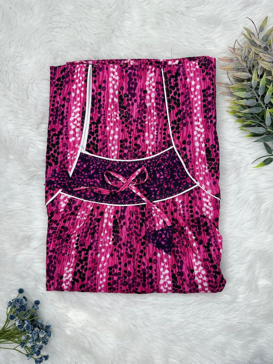 Rich Maroon Printed Front and Pleated Pure Cotton Nighty Free Size Short Sleeve (Suits for bra size 34″- 40″ | 54-56 inch length)