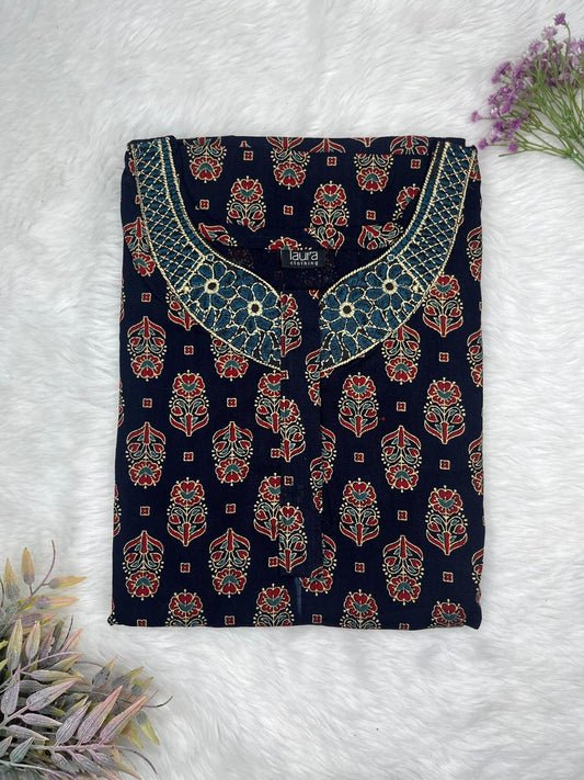 Onyx Printed Normal Zip Embroidery Neck Pure Cotton Maternity Nighty Plus Size Short Sleeve (Suits for bra size 40″- 46″ | 54-56 inch length)