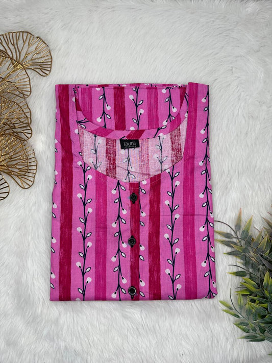 Jazzberry and Sky Magenta Printed Square Neck Pure Cotton Full Open Button Labour Room Nighty Free Size Short Sleeve (Suits for bra size 34″- 40″ | 54-56 inch length)