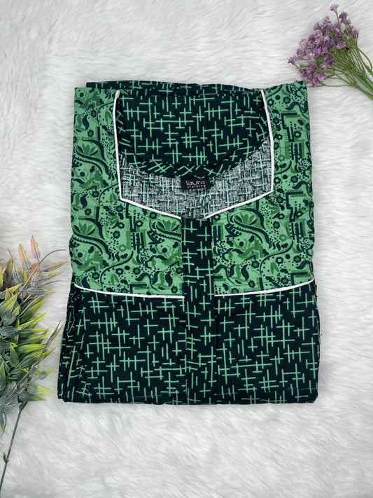 Mint and Onyx Printed Square Neck Pleated Pure Cotton Feeding Nighty With Two Side Vertical Zip and Single Centre Zip Free Size Short Sleeve (Suits for bra size 34″- 40″ | 54-56 inch length)