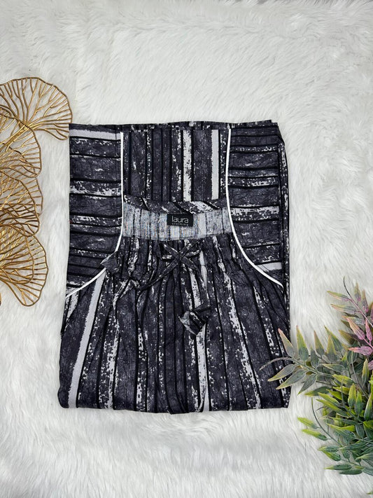 Liver and Silver Printed Pure Cotton Square Neck Elastic Pleated Nighty Free Size Short Sleeve (Suits for bra size 34″- 40″ | 54-56 inch length)