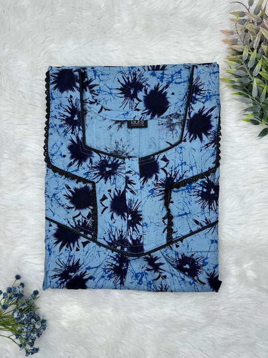 Rackley Printed Square Neck Normal Zip Pure Cotton Nighty Free Size Short Sleeve (Suits for bra size 34″- 40″ | 54-56 inch length)