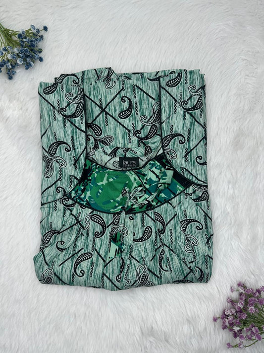 Xanadu Printed Square Neck No Zip Pleated Pure Cotton Nighty Free Size Short Sleeve (Suits for bra size 34″- 40″ | 54-56 inch length)