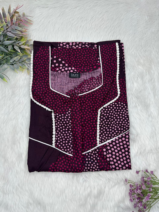 Pansy Purple Printed Square Neck Centre Long 12" Zip Pure Cotton Feeding Nighty Free Size Short Sleeve (Suits for bra size 34″- 40″ | 54-56 inch length)