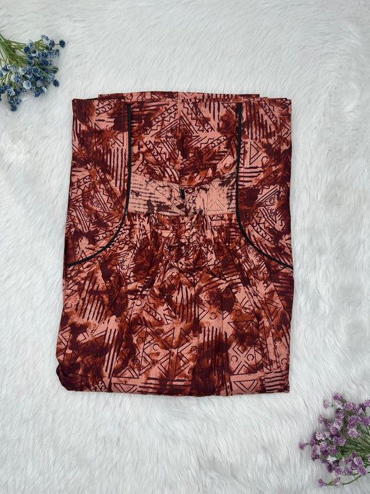 Antique Brass Cotton Square Neck Elastic Pleated Nighty Free Size Short Sleeve (Suits for bra size 34″- 40″ | 54-56 inch length)