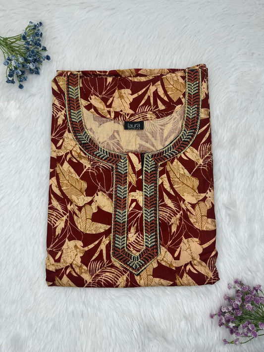 Bulgarian Rose Printed Normal Zip Embroidery Neck Pure Cotton Nighty Plus Size Short Sleeve (Suits for bra size 40″- 46″ | 54-56 inch length)