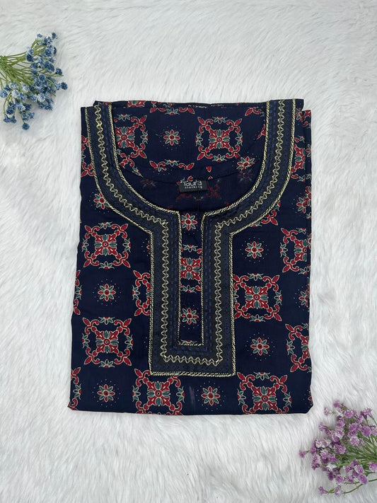 Onyx Printed Normal Zip Embroidery Neck Pure Cotton Nighty Plus Size Short Sleeve (Suits for bra size 40″- 46″ | 54-56 inch length)