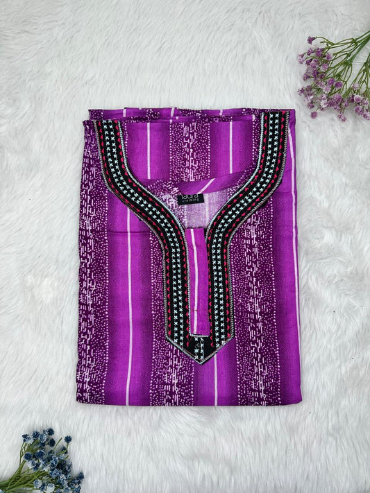 Dark Magenta Normal Zip Embroidery Neck Pure Cotton Nighty Plus Size Short Sleeve (Suits for bra size 40″- 46″ | 54-56 inch length)