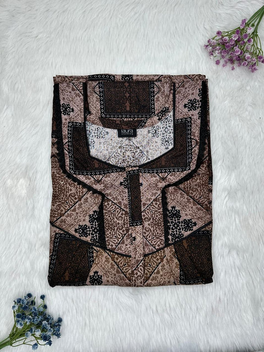 Cinereous Printed Square Neck Centre Long 12" Zip Pure Cotton Feeding Nighty Free Size Short Sleeve (Suits for bra size 34″- 40″ | 54-56 inch length)