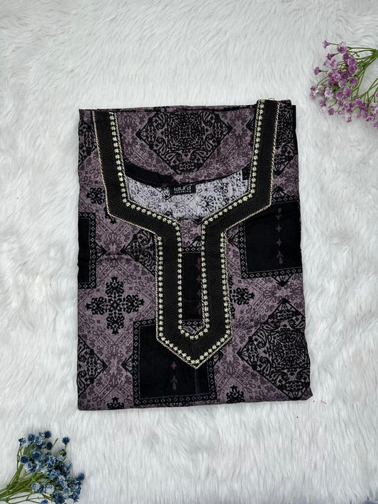 Davy Grey Normal Zip Embroidery Neck Pure Cotton Nighty Plus Size Short Sleeve (Suits for bra size 40″- 46″ | 54-56 inch length)