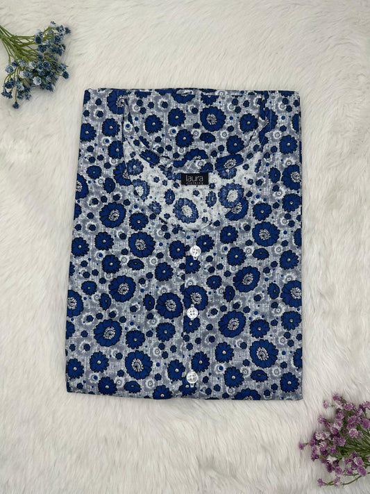 Cadet and Cool Black Printed Round Neck Pure Cotton Full Open Button Labour Room Nighty Free Size Short Sleeve (Suits for bra size 34″- 40″ | 54-56 inch length)