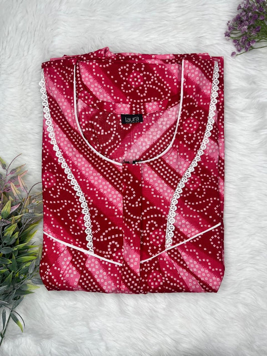 Rosewood Printed Round Neck Centre Long 12" Zip Pure Cotton Feeding Nighty Free Size Short Sleeve (Suits for bra size 34″- 40″ | 54-56 inch length)