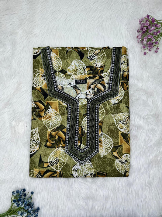 Dark Tan Normal Zip Embroidery Neck Pure Cotton Nighty Plus Size Short Sleeve (Suits for bra size 40″- 46″ | 54-56 inch length)