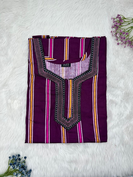 Tyrian Purple Normal Zip Embroidery Neck Pure Cotton Nighty Plus Size Short Sleeve (Suits for bra size 40″- 46″ | 54-56 inch length)