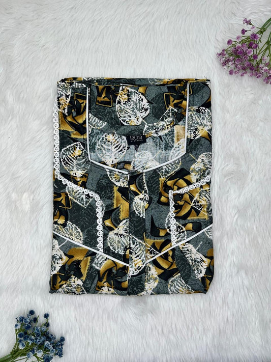 Cadet Printed Square Neck Centre Long 12" Zip Pure Cotton Feeding Nighty Free Size Short Sleeve (Suits for bra size 34″- 40″ | 54-56 inch length)