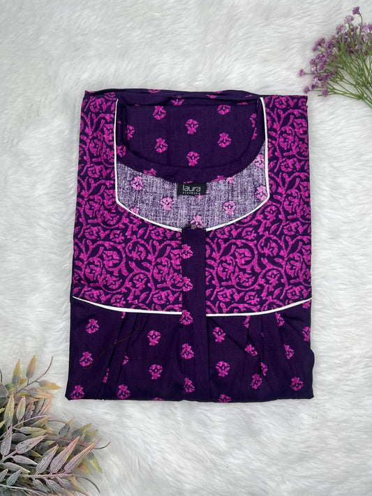 Fandango and Oxford Blue Printed Mix N Match Square Neck Pleated Cotton Nighty With Centre -8″ Zip Short Sleeve Free Size (Suits for bra size 34″- 40″ | 54-56 inch length)