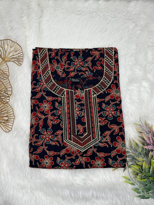Onyx and Rosewood Printed Normal Zip Pure Cotton Matching Neck Embroidery Feeding Nighty Free Size Short Sleeve (Suits for bra size 34″- 40″ | 54-56 inch length)