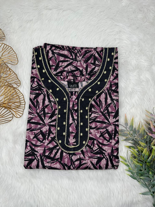 Thistle and Onyx Printed Normal Zip Embroidery Neck Pure Cotton Maternity Nighty Plus Size Short Sleeve (Suits for bra size 40″- 46″ | 54-56 inch length)