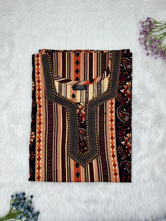 Dark Sienna Normal Zip Embroidery Neck Pure Cotton Nighty Plus Size Short Sleeve (Suits for bra size 40″- 46″ | 54-56 inch length)