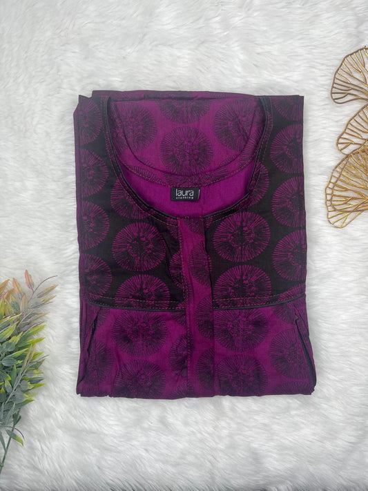 Byzantium and Onyx Printed Round Neck Pleated Pure Cotton Feeding Nighty With Two Side Vertical Zip and Single Centre Zip Free Size Short Sleeve (Suits for bra size 34″- 40″ | 54-56 inch length)