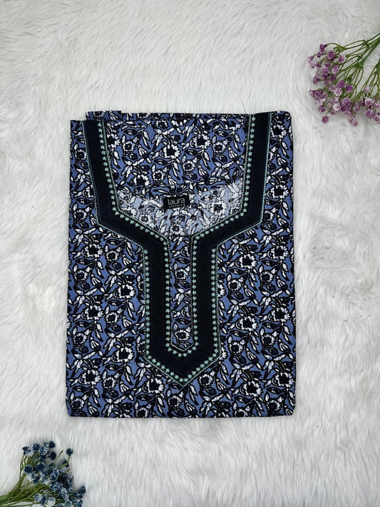 UCLA Blue Normal Zip Embroidery Neck Pure Cotton Nighty Plus Size Short Sleeve (Suits for bra size 40″- 46″ | 54-56 inch length)