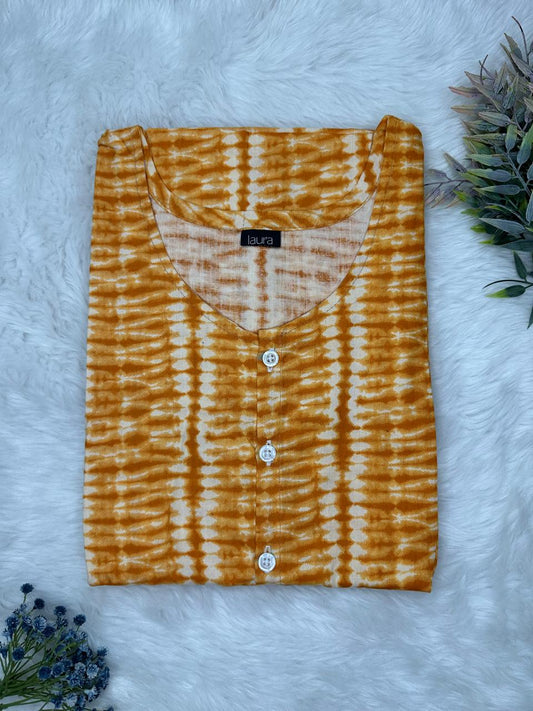 Golden Brown Printed Round Neck Pure Cotton Full Open Button Labour Room Nighty Free Size Short Sleeve (Suits for bra size 34″- 40″ | 54-56 inch length)