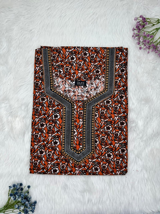 Rusty Orange Normal Zip Embroidery Neck Pure Cotton Nighty Plus Size Short Sleeve (Suits for bra size 40″- 46″ | 54-56 inch length)