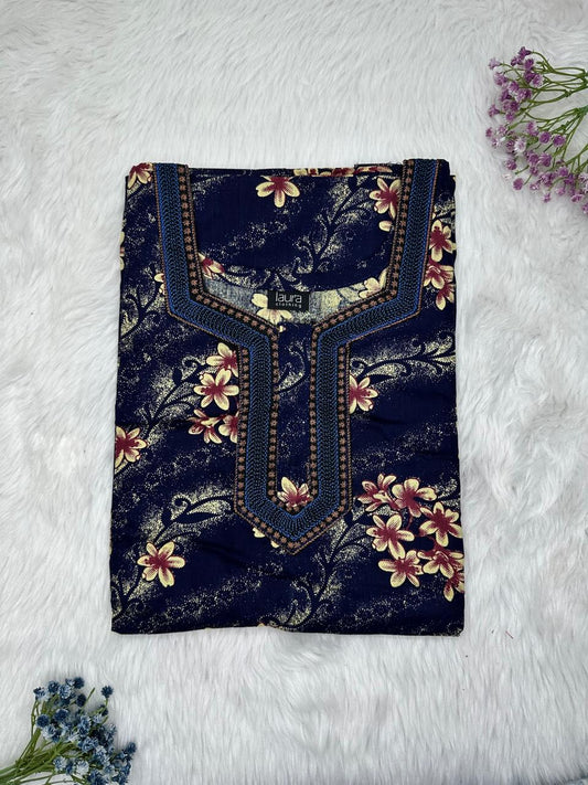 Oxford Blue Normal Zip Embroidery Neck Pure Cotton Nighty Plus Size Short Sleeve (Suits for bra size 40″- 46″ | 54-56 inch length)