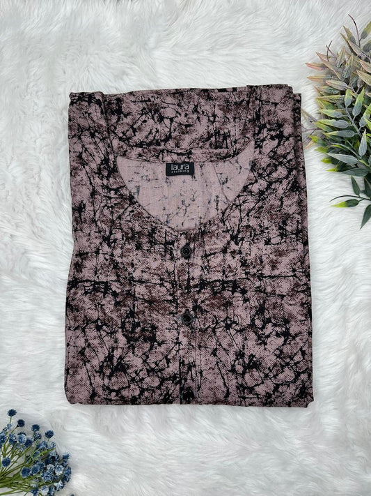 Bazaar Printed Round Neck Pure Cotton Full Open Button Labour Room Nighty Free Size Short Sleeve (Suits for bra size 34″- 40″ | 54-56 inch length)