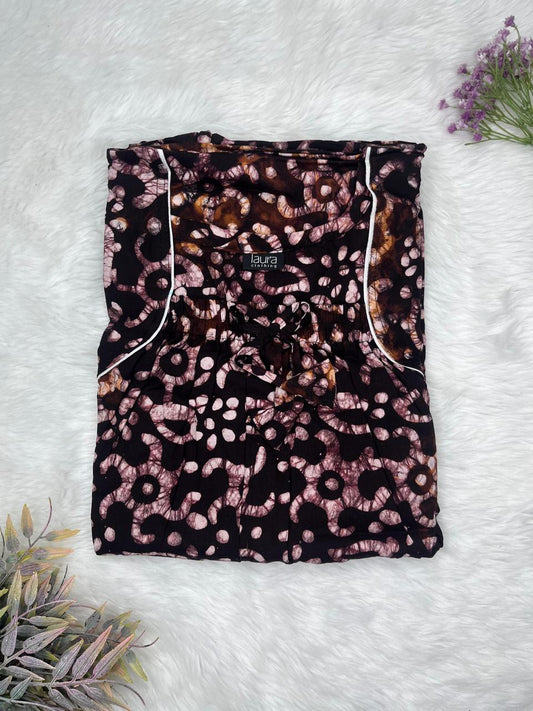 Onyx Floral Printed Pure Cotton Square Neck Elastic Pleated Nighty Free Size Short Sleeve (Suits for bra size 34″- 40″ | 54-56 inch length)