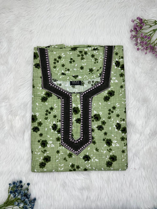 Laurel Green Normal Zip Embroidery Neck Pure Cotton Nighty Plus Size Short Sleeve (Suits for bra size 40″- 46″ | 54-56 inch length)