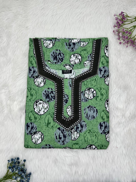 Asparagus Printed Normal Zip Embroidery Neck Pure Cotton Nighty Plus Size Short Sleeve (Suits for bra size 40″- 46″ | 54-56 inch length)