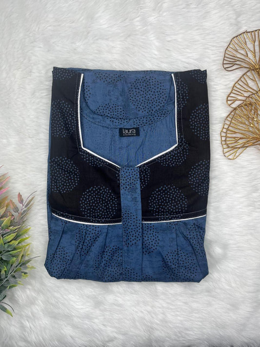 Lapis Lazuli and Onyx Printed Mix N Match Square Neck Pleated Cotton Nighty With Centre -8″ Zip Short Sleeve Free Size (Suits for bra size 34″- 40″ | 54-56 inch length)