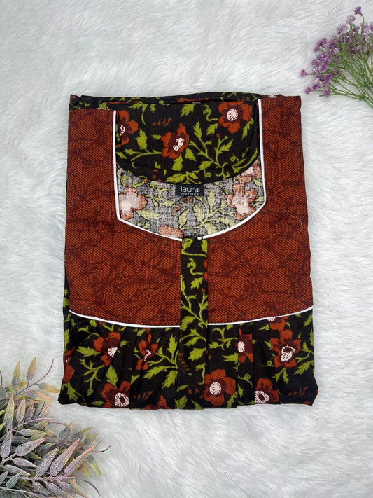 Maroon and Onyx Printed Mix N Match Square Neck Pleated Cotton Nighty With Centre -8″ Zip Short Sleeve Free Size (Suits for bra size 34″- 40″ | 54-56 inch length)