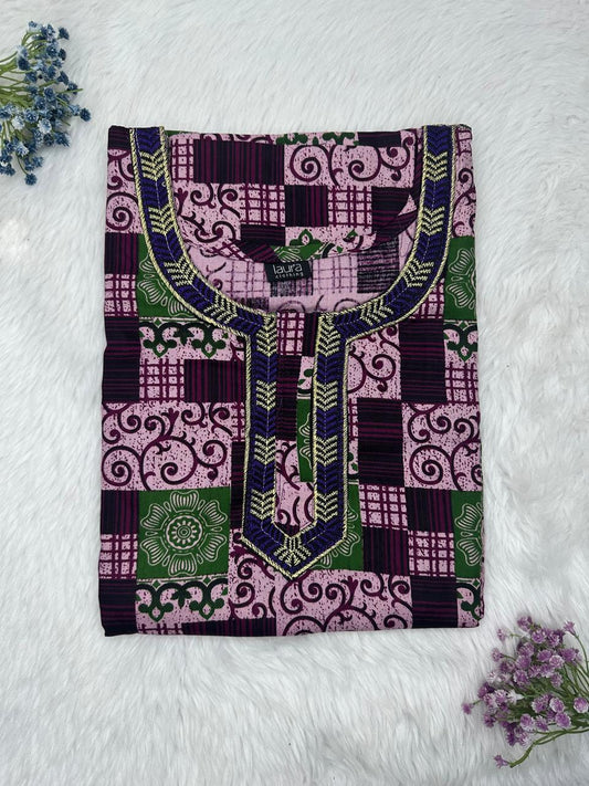 Mountbatten Pink Printed Normal Zip Embroidery Neck Pure Cotton Nighty Plus Size Short Sleeve (Suits for bra size 40″- 46″ | 54-56 inch length)